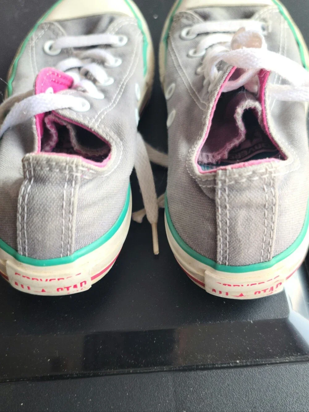 Converse Kids Low Top Sneakers in Gray with Pink & Teal Trim